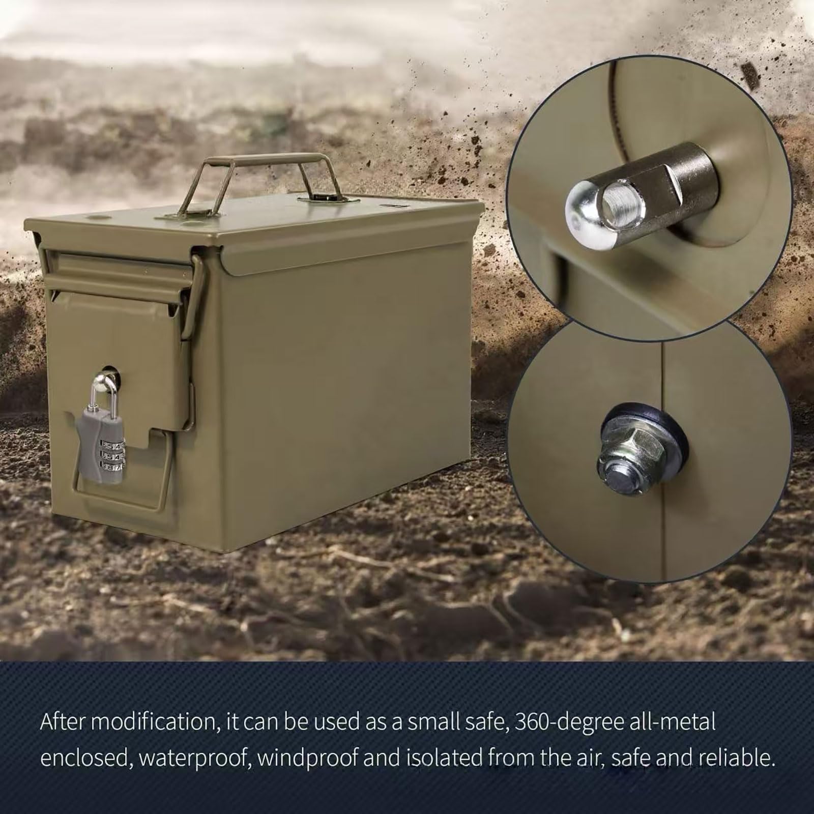 Khaki Lithium-Batterie-Aufbewahrungsbox aus Metall-Large