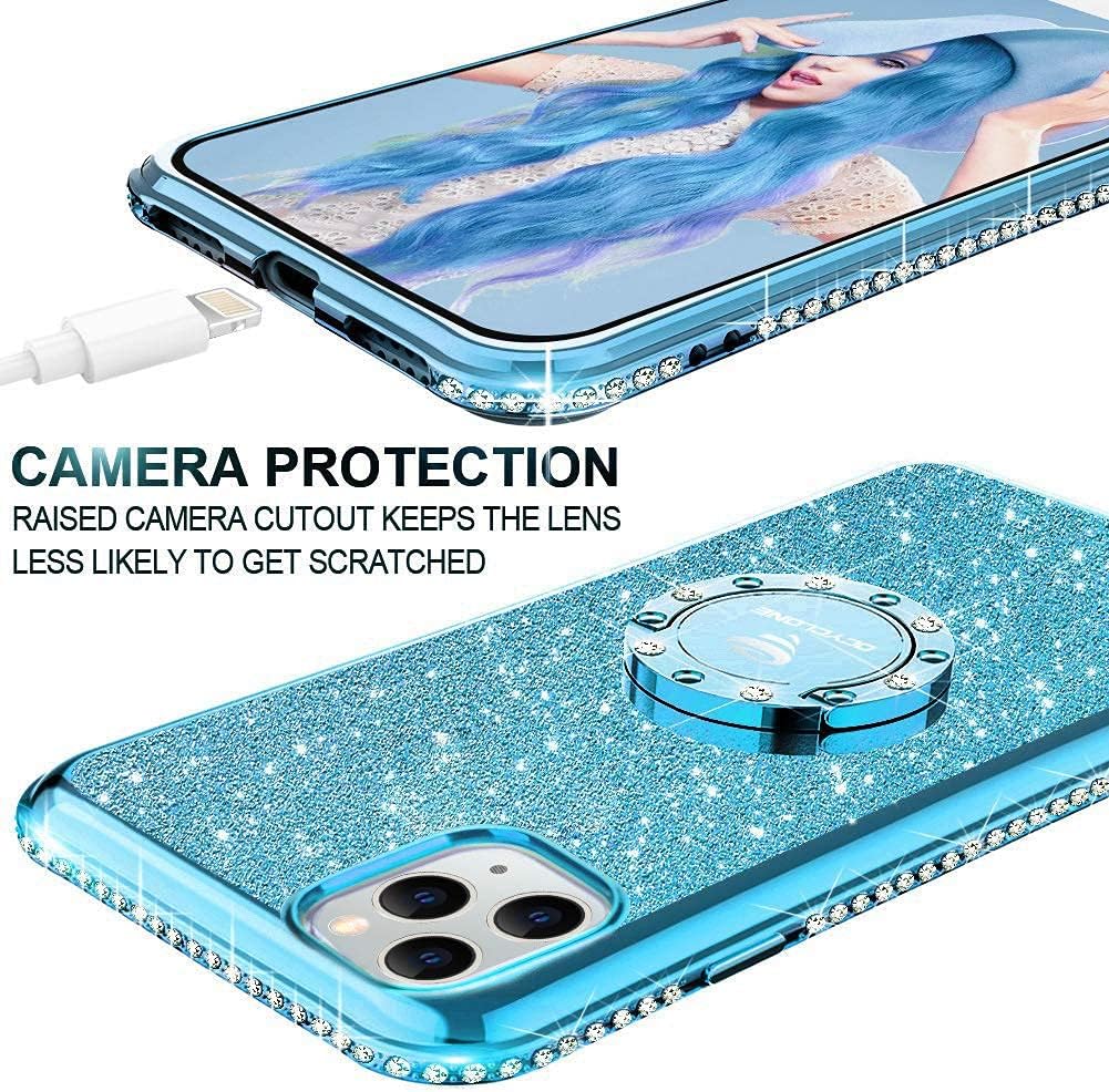 OCYCLONE iPhone 11 Pro Case, Cute Glitter Sparkle Bling Diamond Rhinestone Bumper with Ring Kickstand Women Girls Soft Blue Protective Phone Case for iPhone 11 Pro [5.8 inch] 2019 - Blue