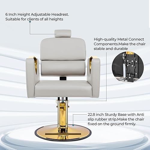 Miniatura 8 de Sillas de salón de peluquería para peluquero reclinable para peluquería silla giratoria 360 con bomba hidráulica resistente