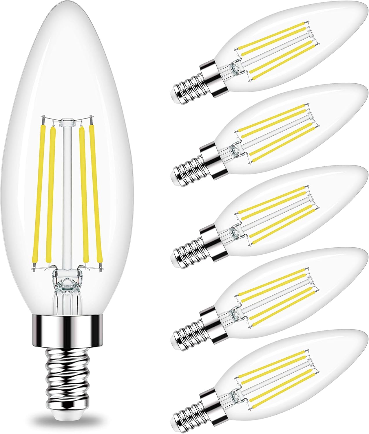 Mayhug 6pcs Dimmable E12 LED Candelabra Bulbs 6W (60W Equivalent) - 5000K Daylight Chandelier Bulb 600LM Type B Edison Filament Candle Bulbs,C35 B11 Clear Glass Chandelier Ceiling