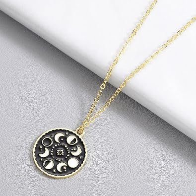 Caiyao Moon Phase Chain Necklaces Lunar Eclipse Choker Full Moon Collar Crescent Moon Pendant Waning Moon Clavicle New Moon Collette for Women Girls Triple Goddess Jewelry