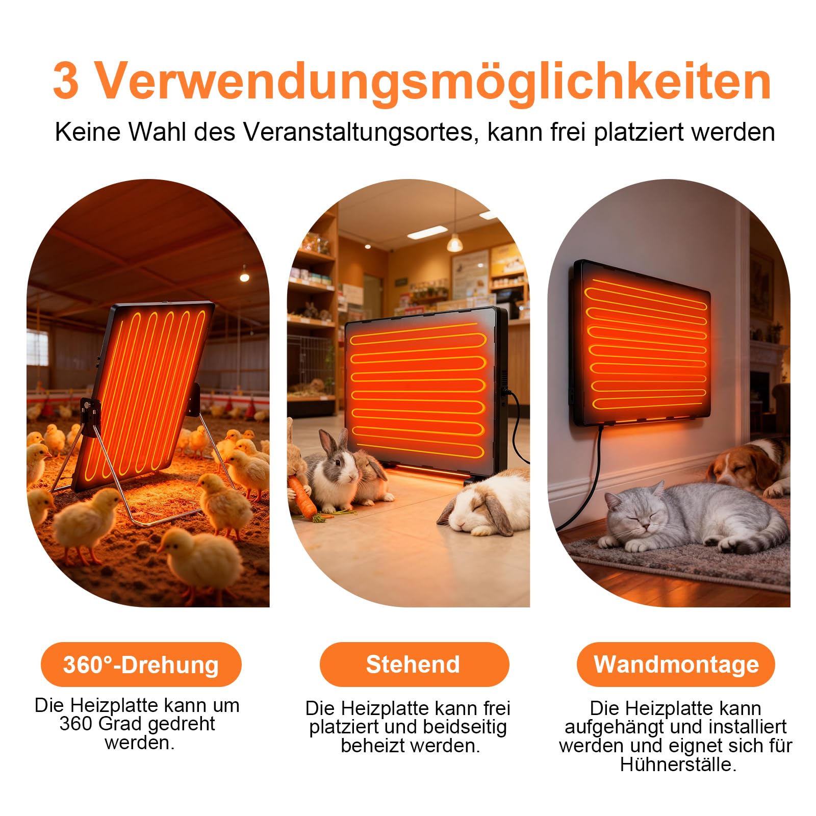 Hühnerstall Heizung,140W Wärmeplatte Hühner, 40X30cm Heizung für Hühnerstall,Hühnerheizplatte mit Halterung für 360 Grad Drehung, geeignet für Bauernhöfe, Hühnerställe, Entenhäuser
