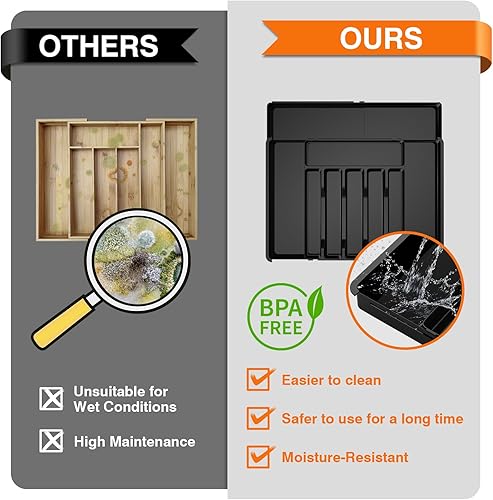 Miniatura 5 de Organizador grande de cubiertos, organizador de cubiertos de cocina expandible sin BPA, organizador de cajones de cubiertos de 9 ranuras con