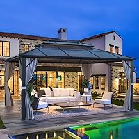 Vista 1 de MELLCOM Gazebo de techo rígido de 12 x 16 pies, gazebo de aluminio de doble techo de policarbonato, glorieta de toldo impermeable para exteriores