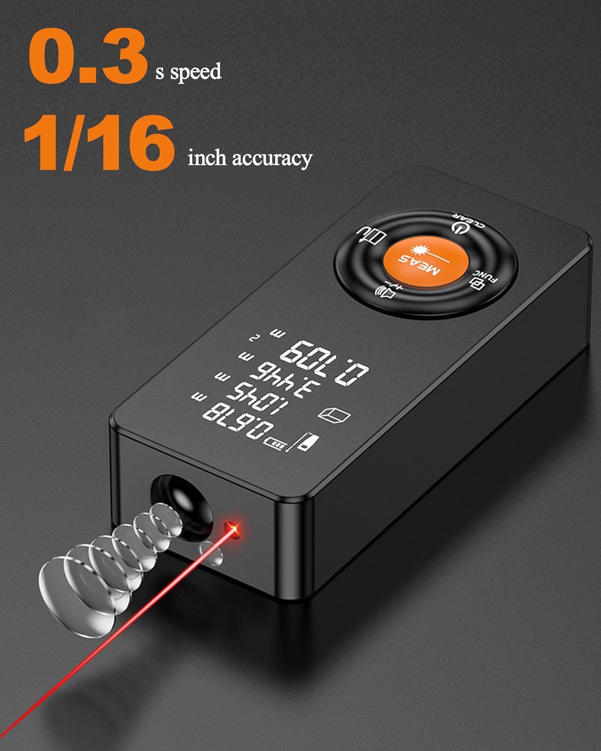 196ft Rechargeable Laser Measuring Tool, IP54 Waterproof, ±2mm(±1/16 inch) Accuracy, Laser Distance Measure with Pythagorean Mode, Measuring Distance, Area, Volume