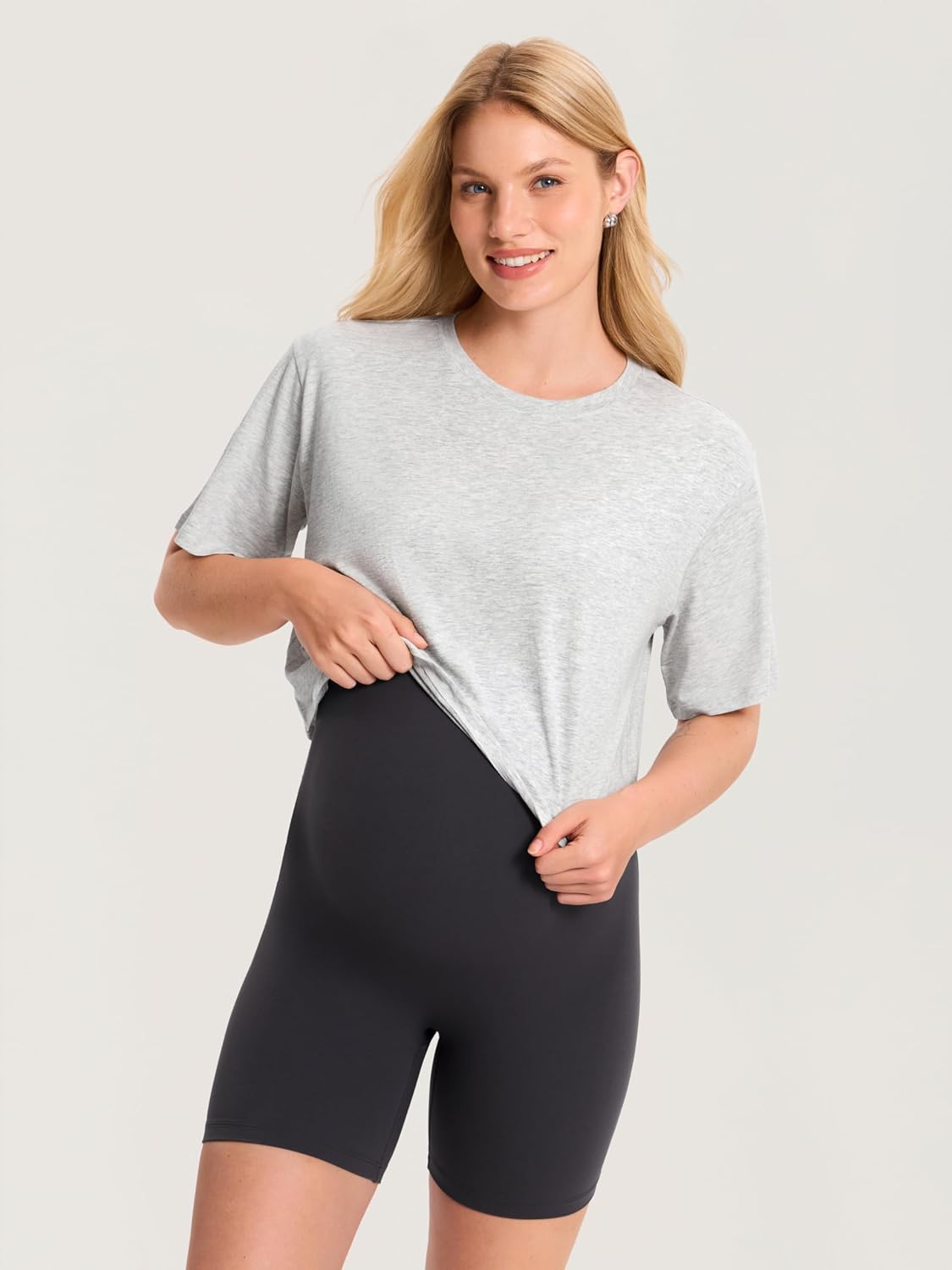 MOMANDA Cropped Maternity Tops Summer Short Sleeve Modal Cotton Loose Maternity Tshirts Ultra Soft