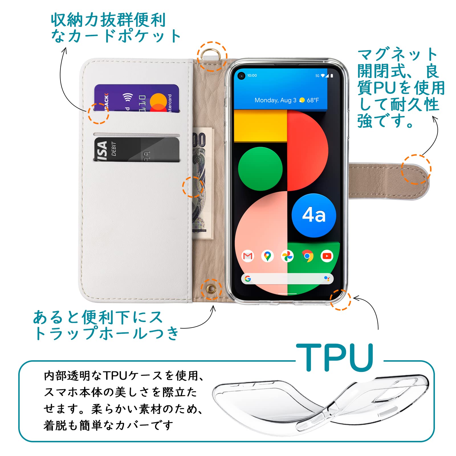 Amazon.co.jp: SZJAMIE Google Pixel 4a 5G ケース 手帳型 Pixel 4a 5G