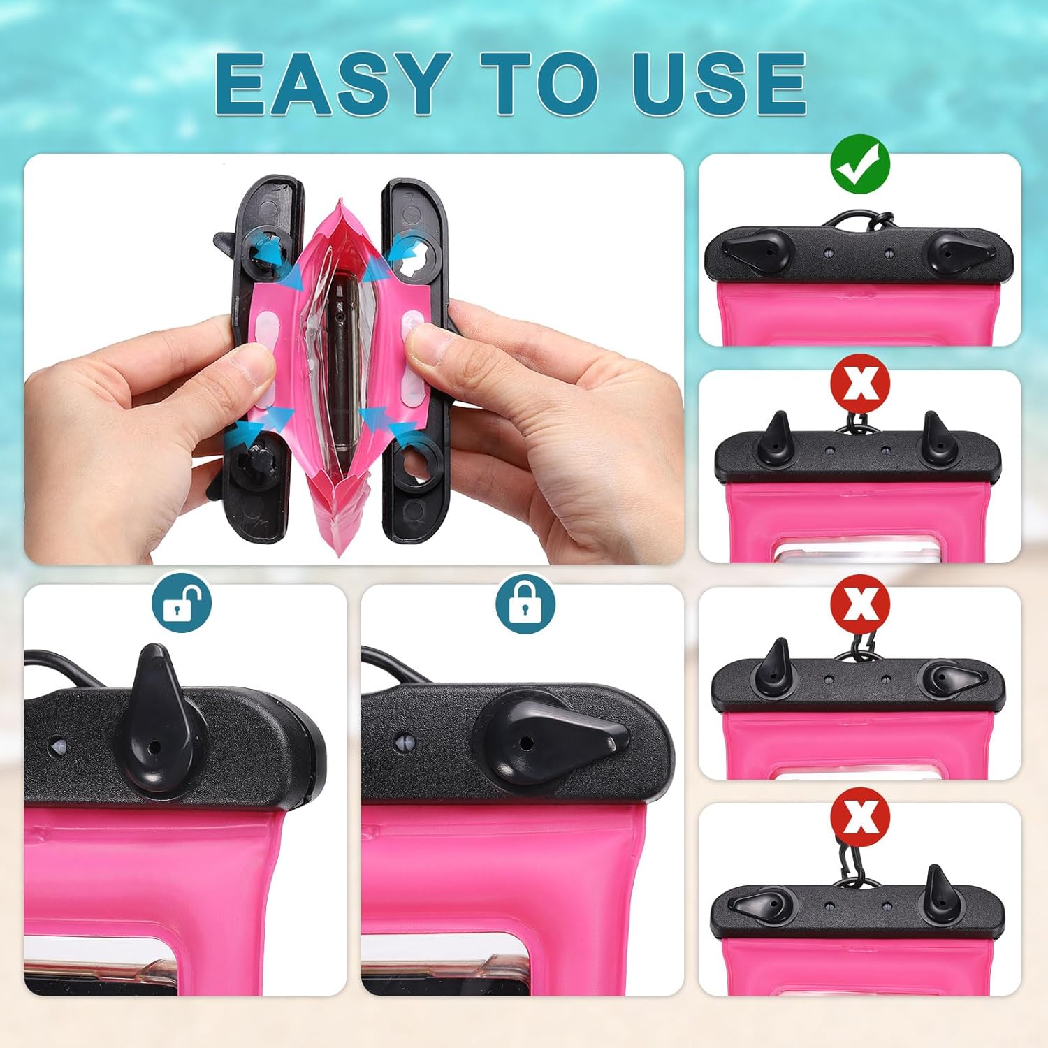 PATIKIL 6Pcs Waterproof Phone Pouch Floating No Sink Universal Cellphone Dry Bag Waterproof Phone Case for Kayaking Beach Swimming Hiking, Pink