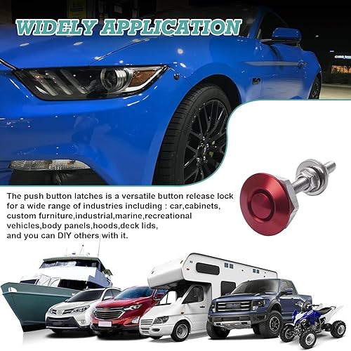 Miniatura 2 de Xotic Tech - Juego de 4 tapas de bloqueo de parachoques con botón de liberación rápida universal para automóvil (rojo)