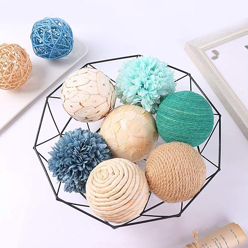 CIR OASES 9 piezas de bola decorativa de otoño de 3.5 pulgadas, bola de ratán tejida de ratán, cuenco esférico y relleno de jarrón para el hogar,