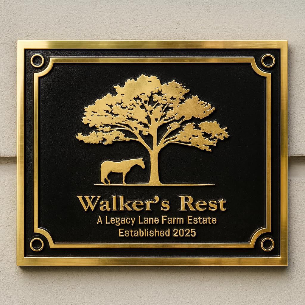 Custom Engraved Brass Plaque – Personalized Name Plate with Elegant Border, Indoor/Outdoor Durable Sign with Mounting Holes for House, Office Door, Memorial or Award Gift (6"x8"IN)