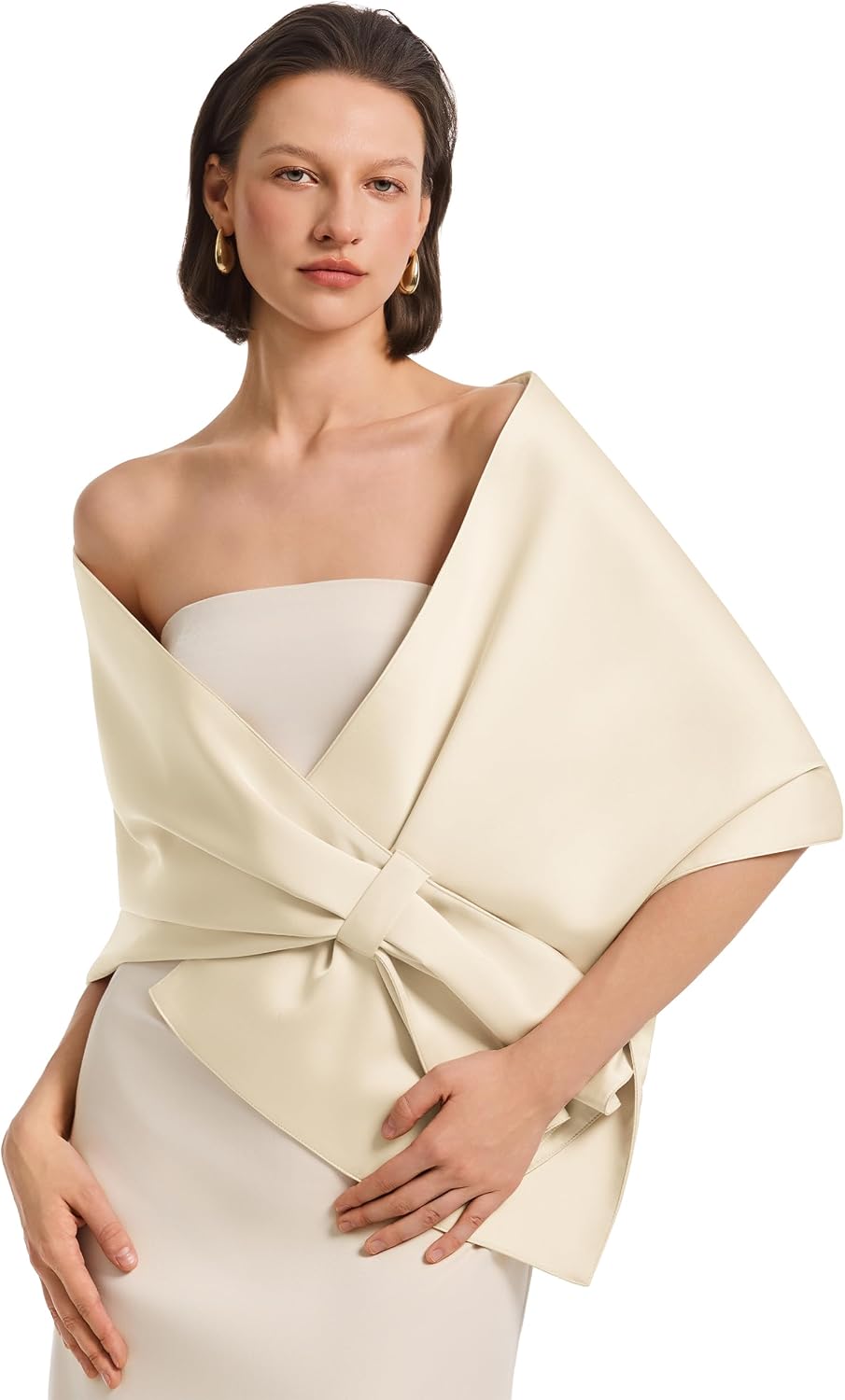 PULI Women's Satin Shawl Wraps for Evening Dresses Pull Through Luxury Wedding Shawl Scarf Elegant Silky Bridal Shoulder Wrap