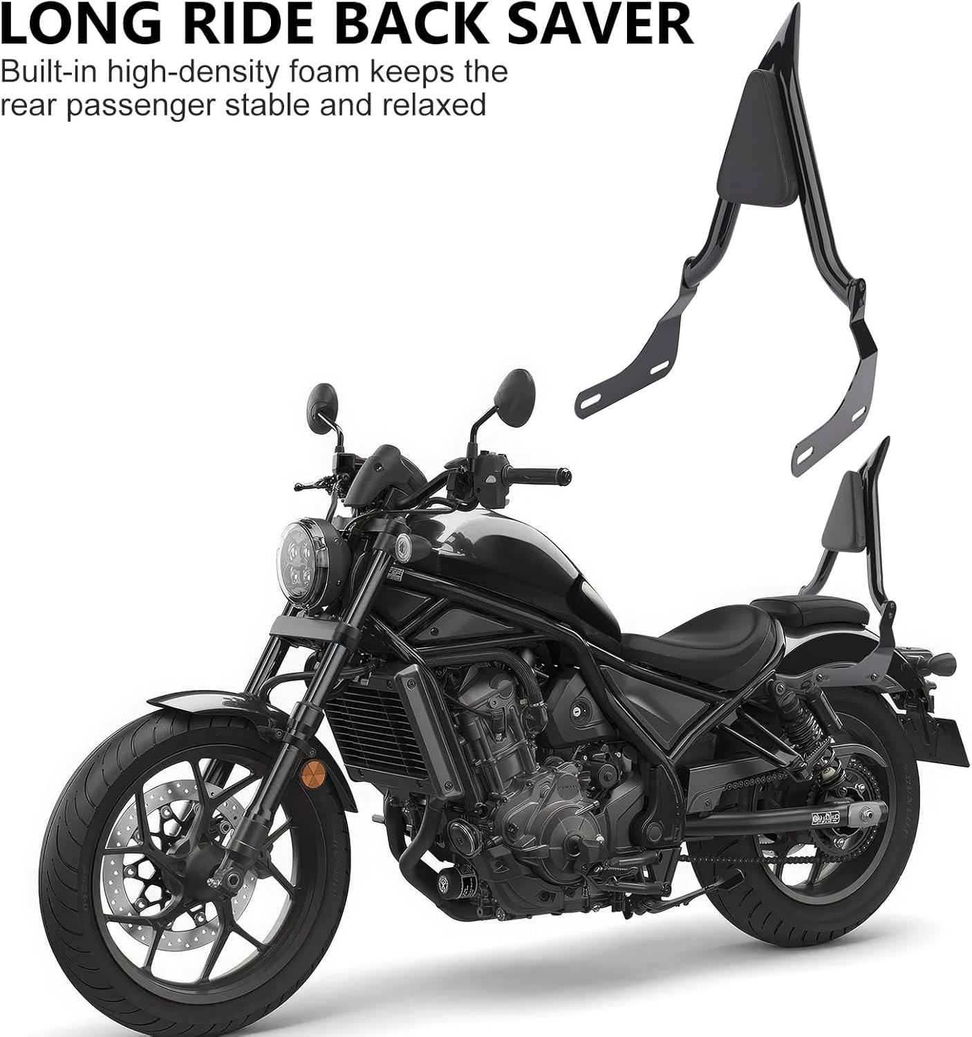 25" Rear Passenger Sissy Bar for Honda Rebel 1100 CMX 1100 Models 2020-2025 Detachable Pointed Motorcycle Backrest Pad, Gloss Black