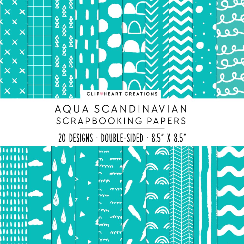Aqua Minimalist Doodle Scandinavian Scrapbook Papers:For Scrapbooking, Double Sided Craft Paper, Decorative DIY Junk Journals, Decoupage