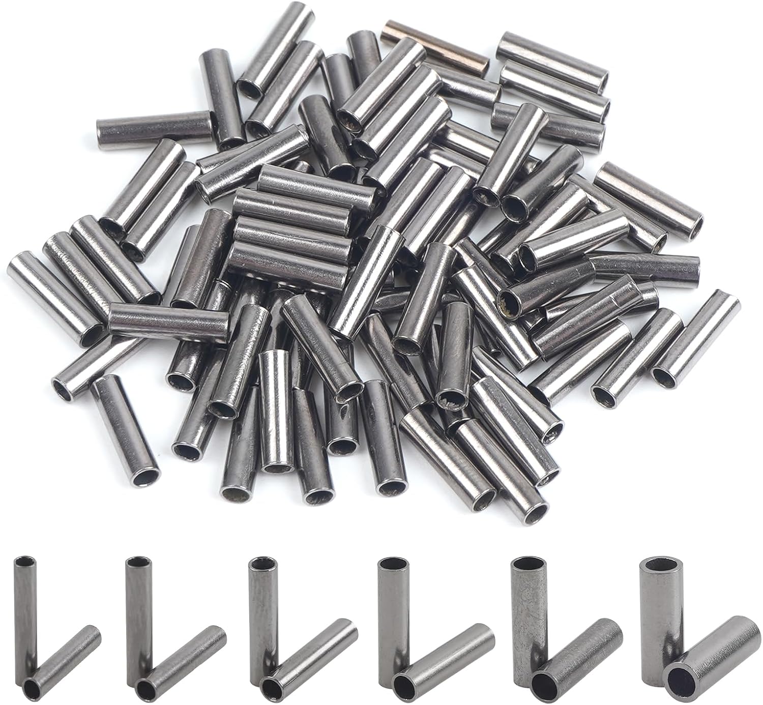 Fishing Crimp Sleeves,100pcs Single Barrel Crimp Sleeves Tubes Copper Fishing Line Wire Connectors Crimping Loop Sleeve Wire Leaders Rigging Tackle