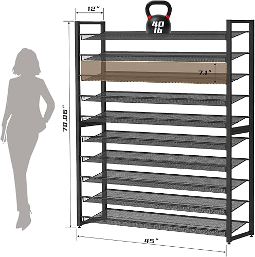Miniatura 3 de Zapatero de metal, organizador grande de zapatos de 10 niveles, de metal resistente, apilable de 5 niveles, zapatero vertical para armario, puerta