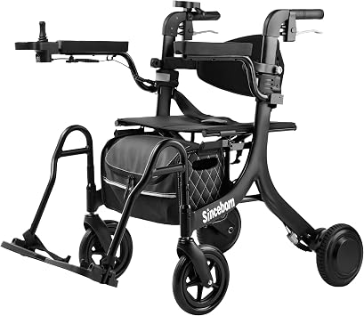 4 in 1 Rollator Walker Electric Wheelchair Combo,Electric Rollator Walker with Power Assist,Foldable Lightweight Transport Wheelchair,600W Magnesium Alloy MotorIdeal for Elderly & Rehab