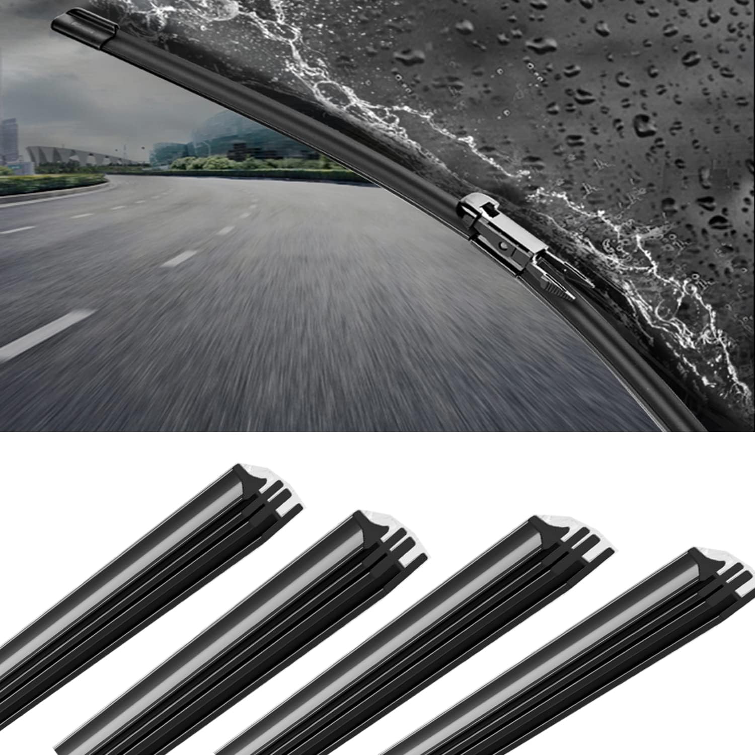 4pcs Car Wiper Blade Replacement Strips, 32" Rubber Boneless Windshield Wiper Strip