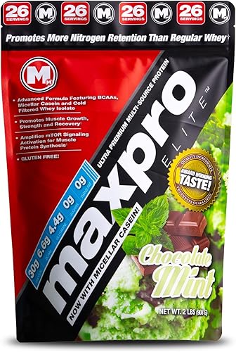 Max Muscle Maxpro Elite - Concentrado de proteína aislado de suero filtrado en frío de caseína micelar de 0.06 onzas de BCAA de 1.06 oz | Promueve