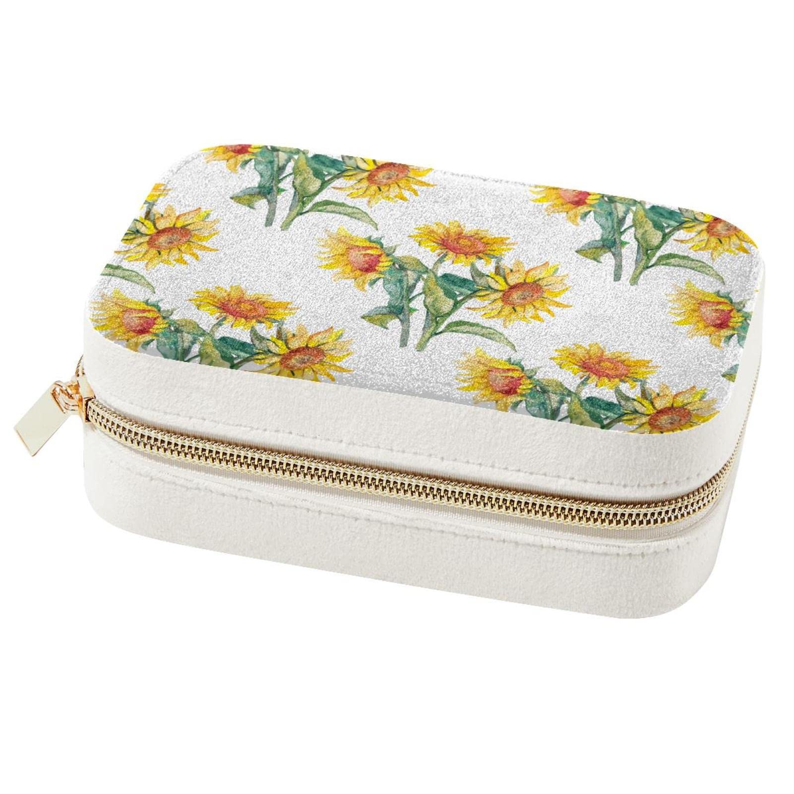 Boîte à bijoux portable tournesol de voyage pour bagues et colliers