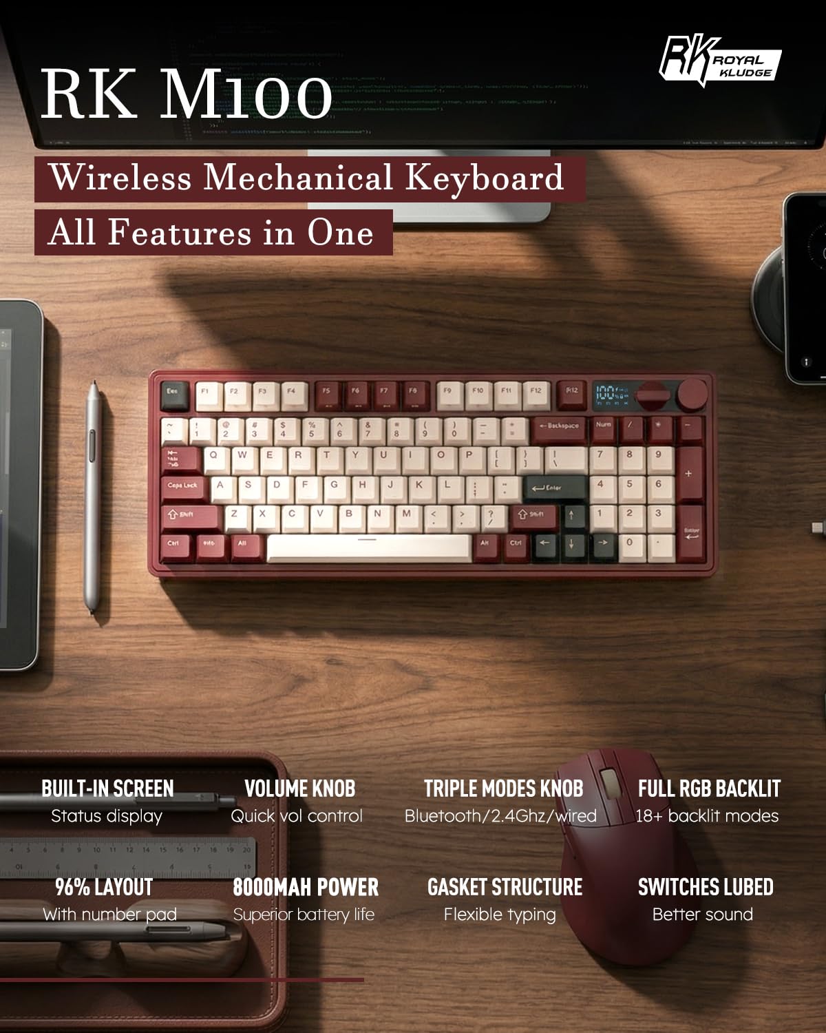 Amazon.in: Buy RK ROYAL KLUDGE M100 Wireless Mechanical Keyboard