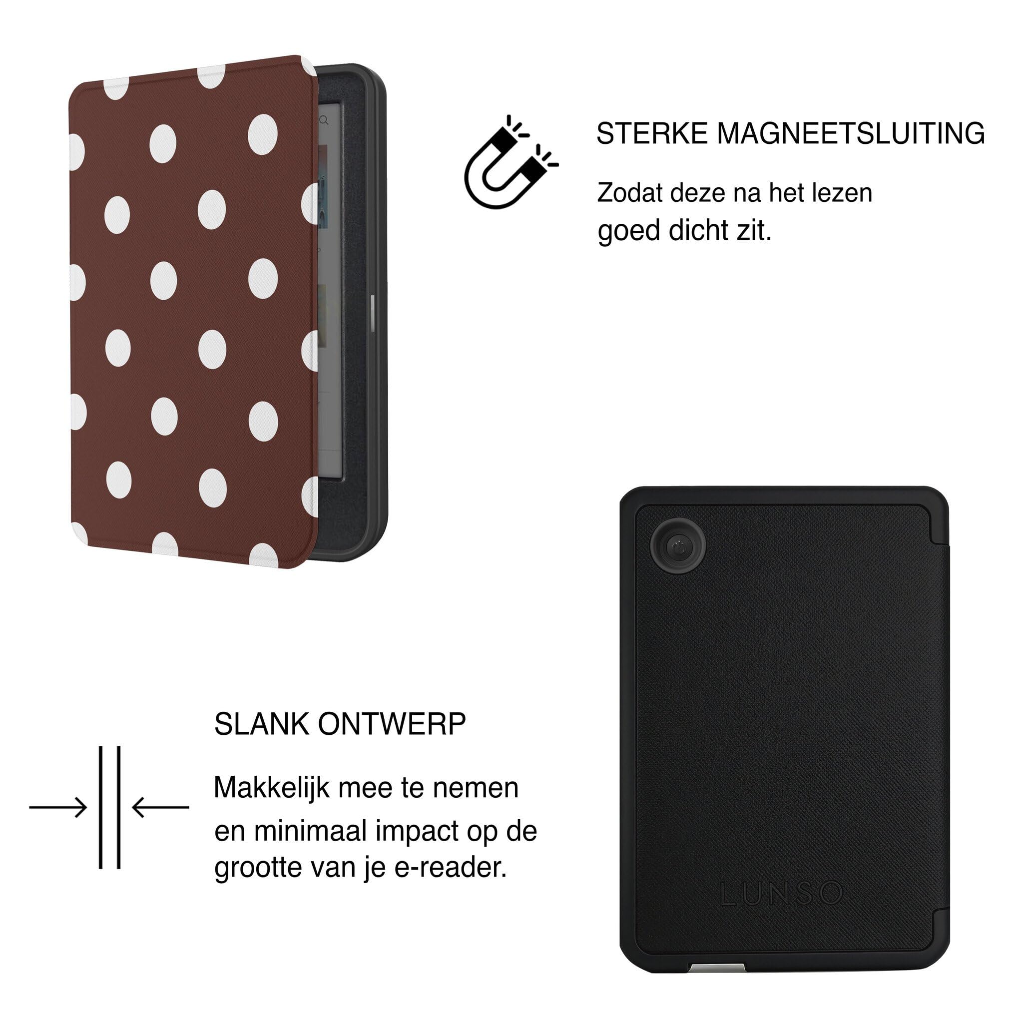 Lunso Compatible avec Kobo Clara BW/Clara Colour Case (6 pouces) - Housse Vegan Saffiano Cuir Sleep Cover - Vintage Dots