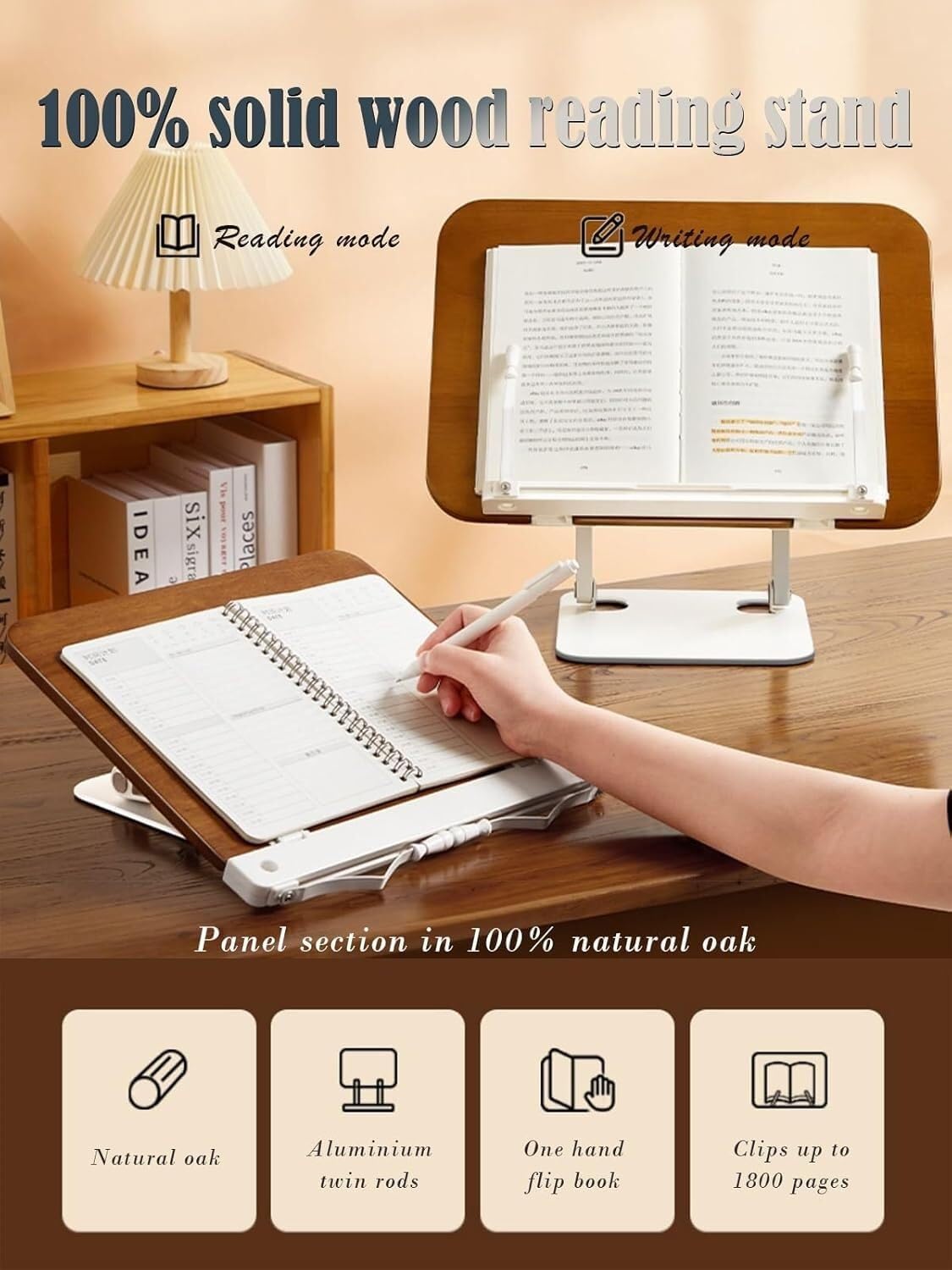 Book Holder,Cookbook Stand,Book Stand For Reading,Book Stand for Reading ,Solid Wood Ergonomic Writing Slope,Book Holders for Reading Hands Free Cookbook Stand,Adjustable Height & Angle(Small)