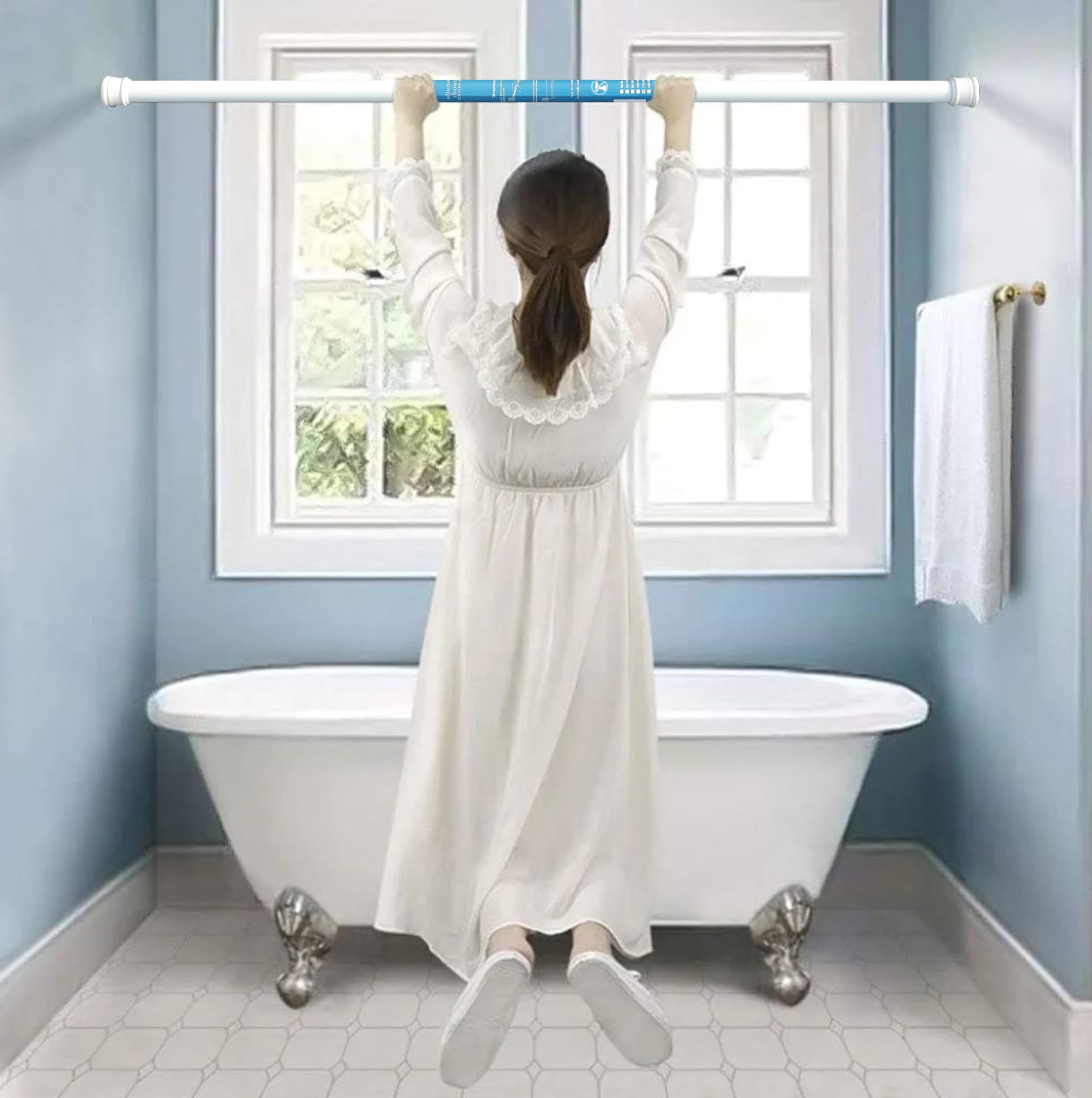 HomeCloud Iron Expandable Shower Curtain Rod, Extendable Room Divider Without Drilling, Adjustable Shower Rod, Sturdy & Rust Resistant Rod (White Pack Of 1, Extendable- 110 To 200 Cm) 3