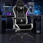 Gaming Chair,Computer Office Chair with Footrest,Massage,Pink | Gel Pad,Ergonomic,Spring Cushion,High Back,Adjustable Arms,Reclining,Lumbar Support,Headrest,Leather Gamer Chair for Adults