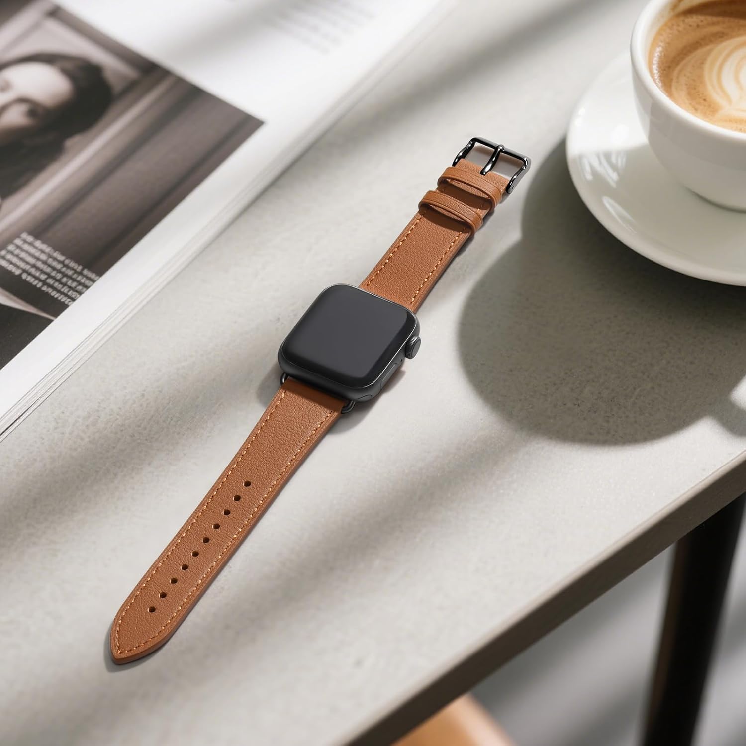 Bestig Leather Bands Compatible with Apple Watch Band 38mm 40mm 41mm 42mm(Series 10 11) for Women Men, Wristband Strap for iWatch SE3/2/1&Series 9 8 7 6 5 4 3 2 1(Brown+Black) - Image 4