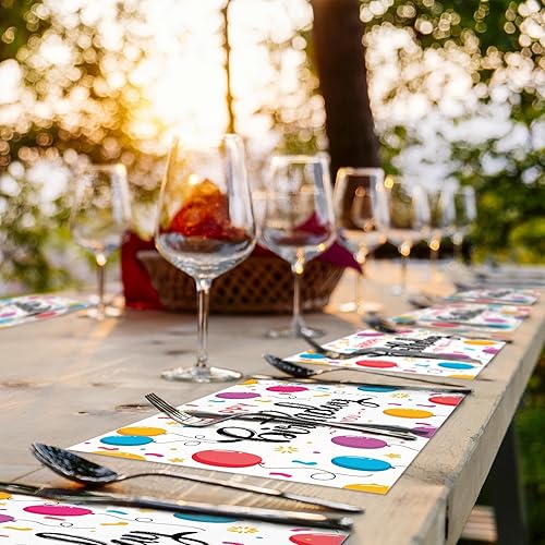 Miniatura 7 de 50 manteles individuales de papel desechables con globos coloridos para mesa de cumpleaños, bodas, fiestas, cenas, cocina, decoración de 11 x 17