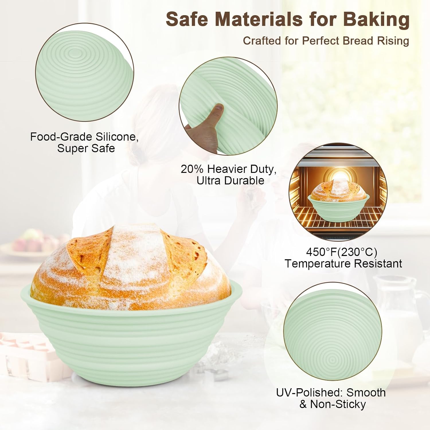 JOCXSPI Upgraded Thickened Silicone Banneton Proofing Baskets with Lids