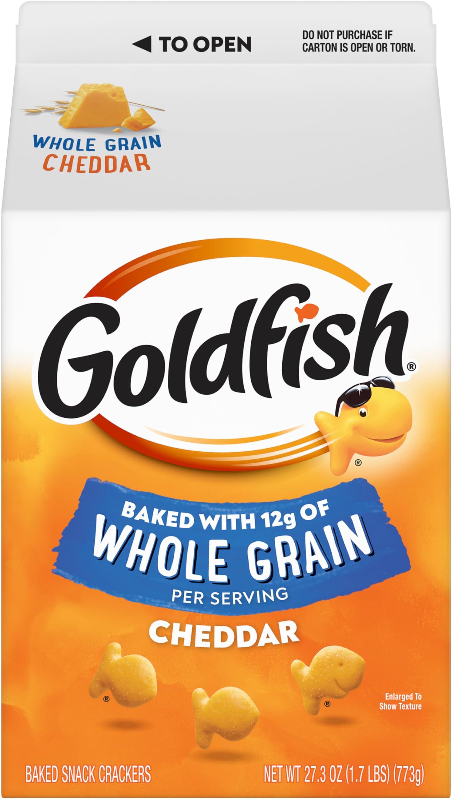 Goldfish Cheddar Cheese Crackers, Baked with Whole Grain, 27.3 oz Carton