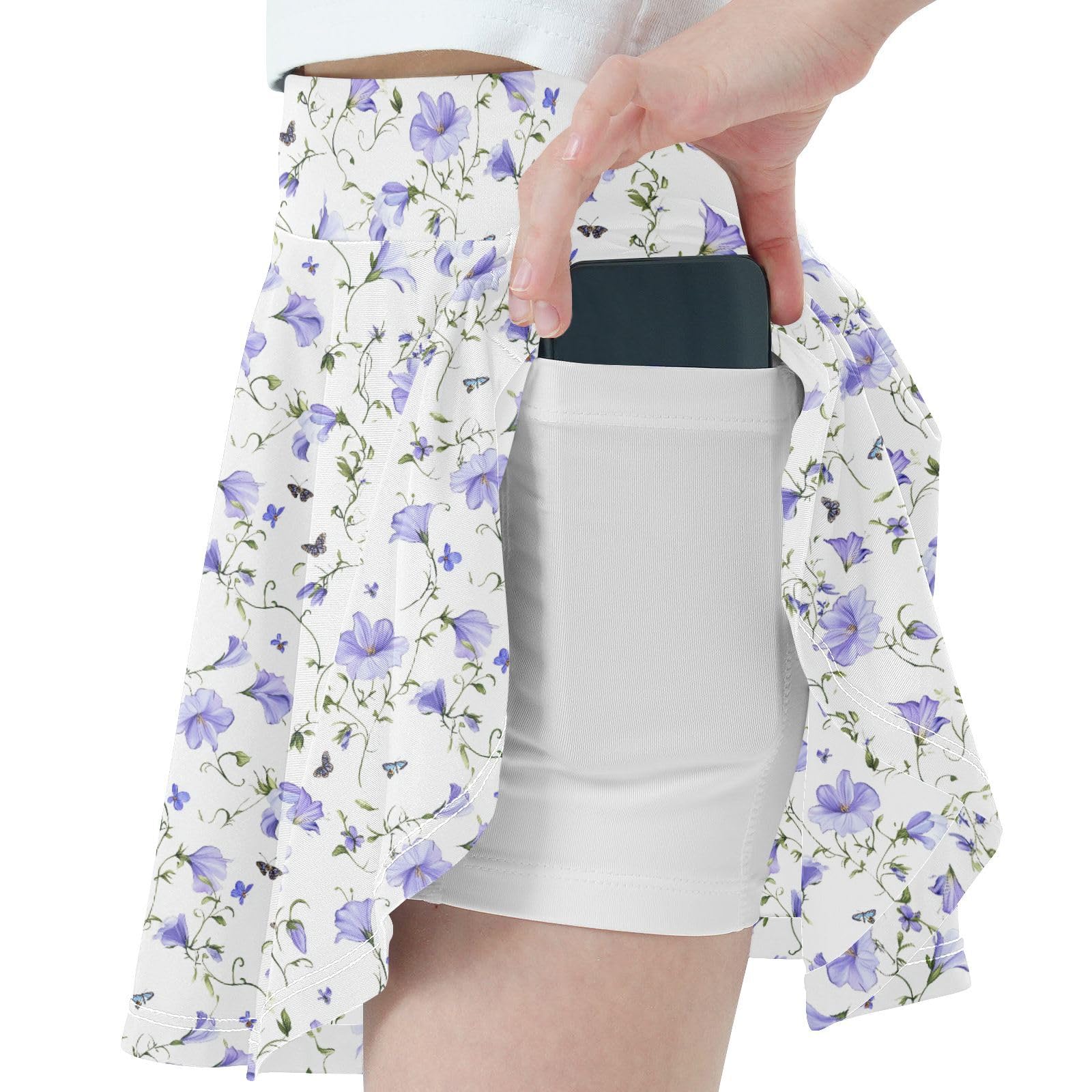 Bellflower Blue White Flowy Tennis Skirt for Girls with Built in Shorts Little Girl Pleated Skirt with Pockets Running Skirt for Little Girl