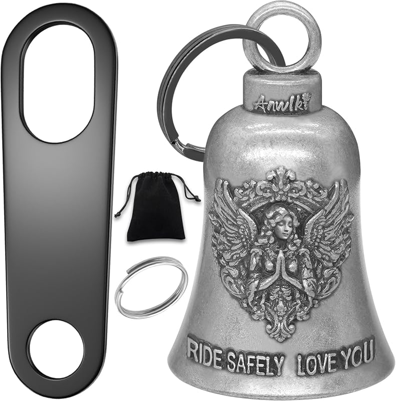 Campana de la suerte para motociclista, campanas Gremlin para motocicleta con 2 accesorios para llavero, colgador de campana para motocicleta