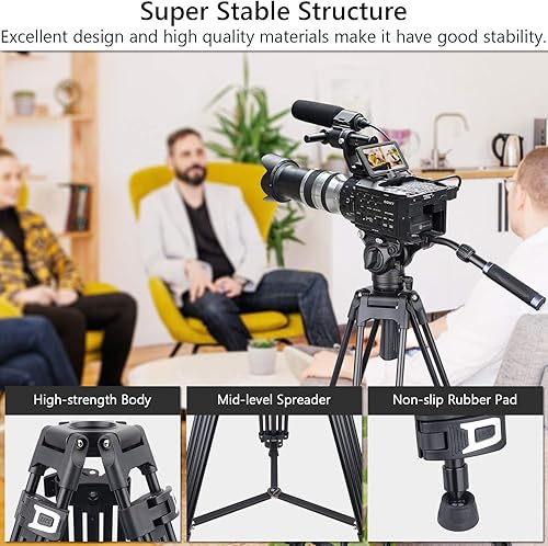 Miniatura 2 de Trípode de video de 72.8 pulgadas, trípode de cabeza fluida, trípode de aluminio profesional ARTCISE con tornillos de 1/4 pulgadas, cabezal de