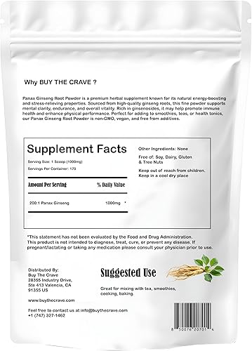 Miniatura 2 de Extracto de raíz de ginseng panax coreano orgánico, extracto de raíz de polvo 2001, máxima resistencia, 6.00 oz (6 onzas), 0.04 oz por porción, con