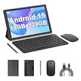 Android 15 Tablet, 10 inch 18GB RAM 128GB ROM, 2.0Ghz Quad-core Processor Tablet, 1280*800 IPS Touch Screen, 2.4G/5G WiFi, 2 in 1 Tablets with Keyboard, Case, Mouse, Stylus, 6000mAh Battery 8MP Camera