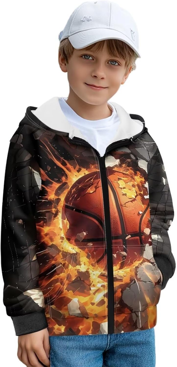 Boys Zip-Up Hooded Sweatshirt Long Sleeve Fall Winter Fleece Hoodie Jacket with Pocket for Kids Youth 6-16T