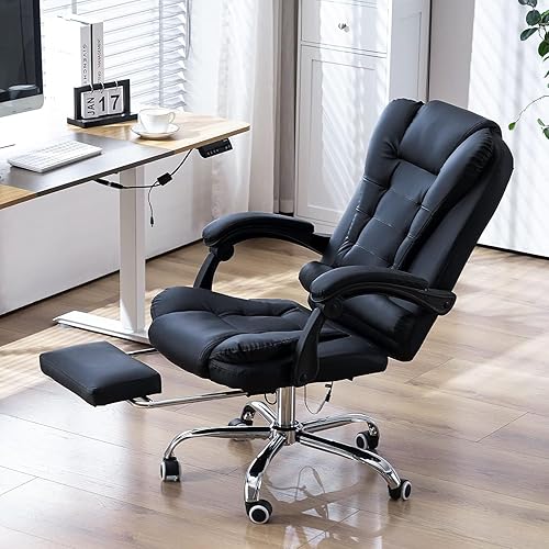 Miniatura 2 de Silla de oficina de masaje, silla ejecutiva ergonómica para computadora con reposapiés, silla de oficina ejecutiva de piel sintética con reposabrazo