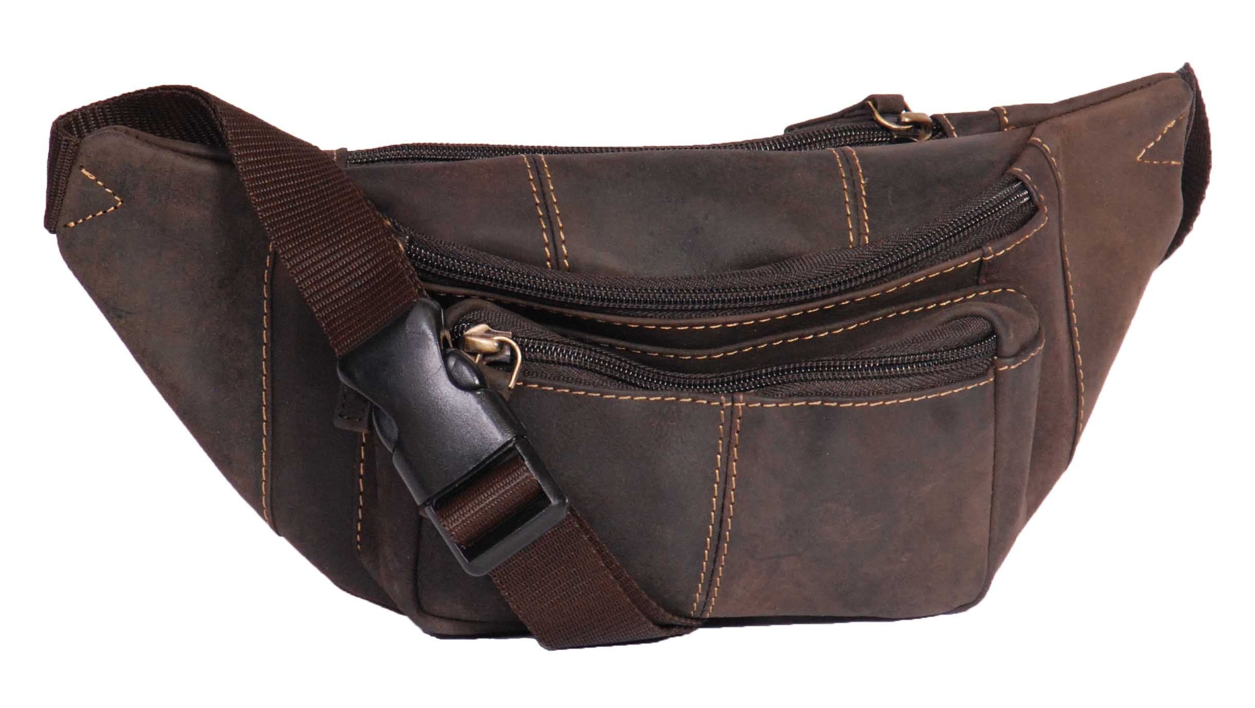 House Of Luggage Unisex Oil Brown Real Leather Bumbag Pouch Money Waist Hip Belt Mobile Travel Bag Fit Up To 50" Waist Hlg374 (Oil Brown)
