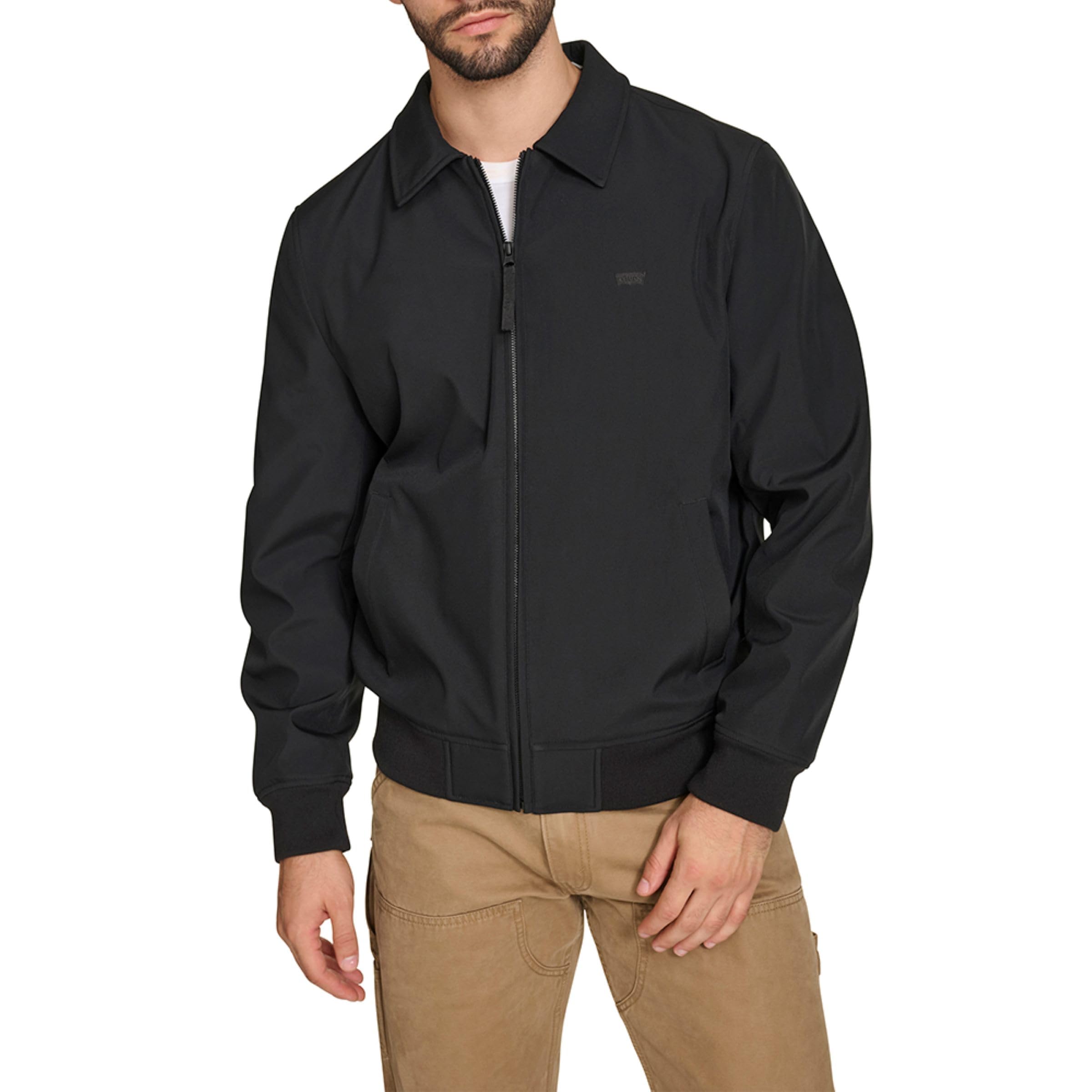Levi's Men's Lightweight Softshell Varsity Rib Knit Bomber Jacket, Black, S