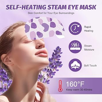 24 Pack Lavender Self Heating Eye Mask, Heated Steam Eye Mask for Disposable Warming Sleeping Relief Stress Eye Fatigue, Home Travel Essentials Relaxation Gifts