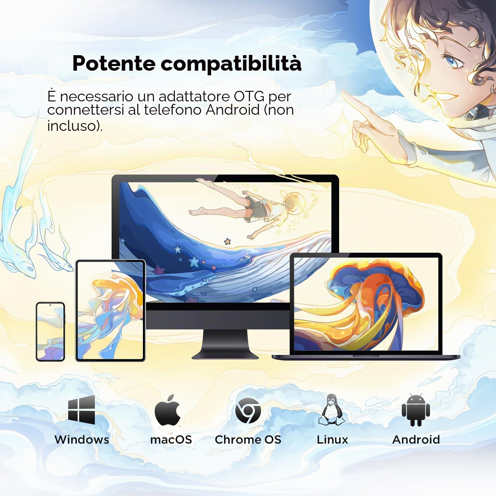 UGEE Upgrade M808 tabletta da disegno da 10 x 6,25 pollici, tavoletta grafica con 8 tasti rapidi, stilo senza batteria con sensibilità alla pressione a 8192 livelli, tavoletta da disegno compatibile