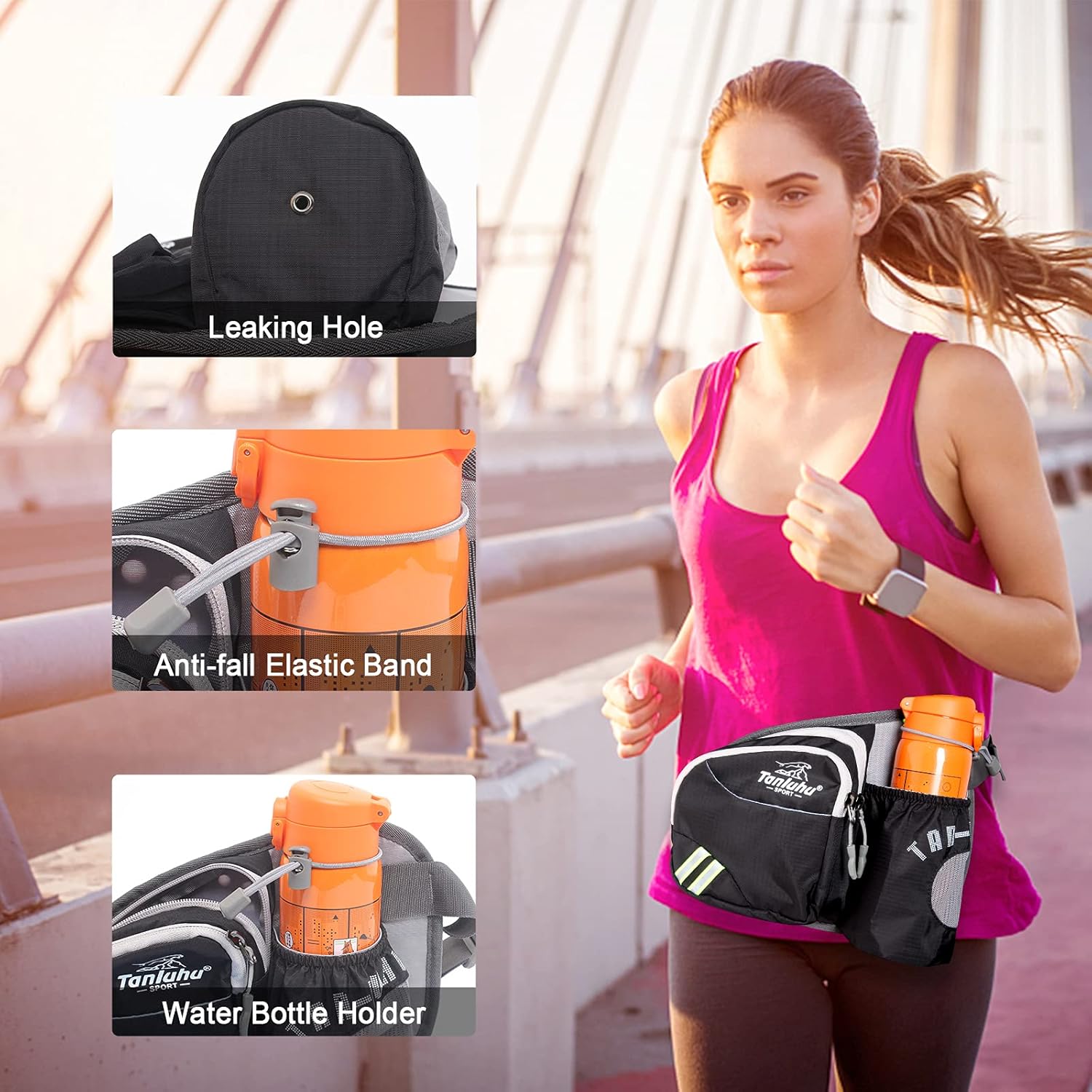 Pixel Panda Hiking Fanny Pack with Water Bottle Holder Hiking Waist Bag Bum Bag , Suitable for Outdoors Workout Hiking Cycling Traveling Dog Walking, Fits Men & Women (Black) : Sports & Outdoors