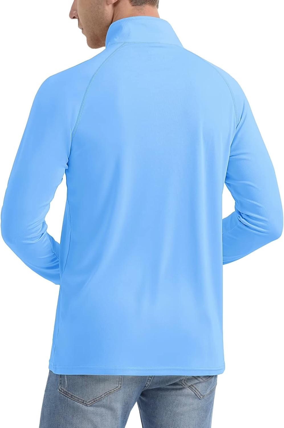 MAGCOMSEN Men's Long Sleeve Sun Shirts UPF 50+ Tees 1/4 Zip Up Fishing Running Rash Guard T-Shirts Outdoor Shirt Blue Small