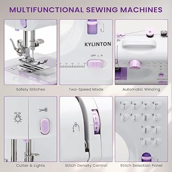 Mini Sewing Machine for Beginner, Portable Electric Sewing Machines, Small Home Sewing Machine with LED Light, 12 Built-in Stitch Patterns with UK Plug, 2 Speed with Foot Pedal, Household Stitch Tool