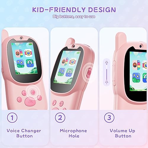 Miniatura 7 de Walkie Talkies de video para niños con cámara y video chat, largo alcance 1000 pies, recargable, Walkie Talkie para niños con filtros de calcomanías