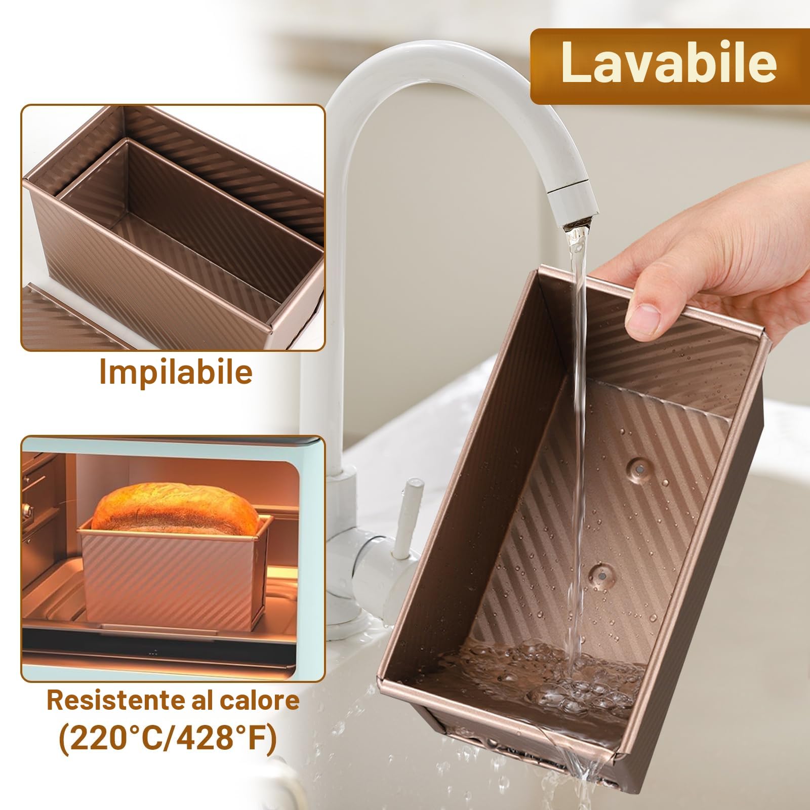 Set di 2 Stampi per Pane in Cassetta con Coperchio – Stampo Antiaderente per Pane, Torte e Dolci, Stampo Plumcake, Pratico per Uso Domestico, con 1 Spatola in Silicone e 1 Pennello in Silicone.