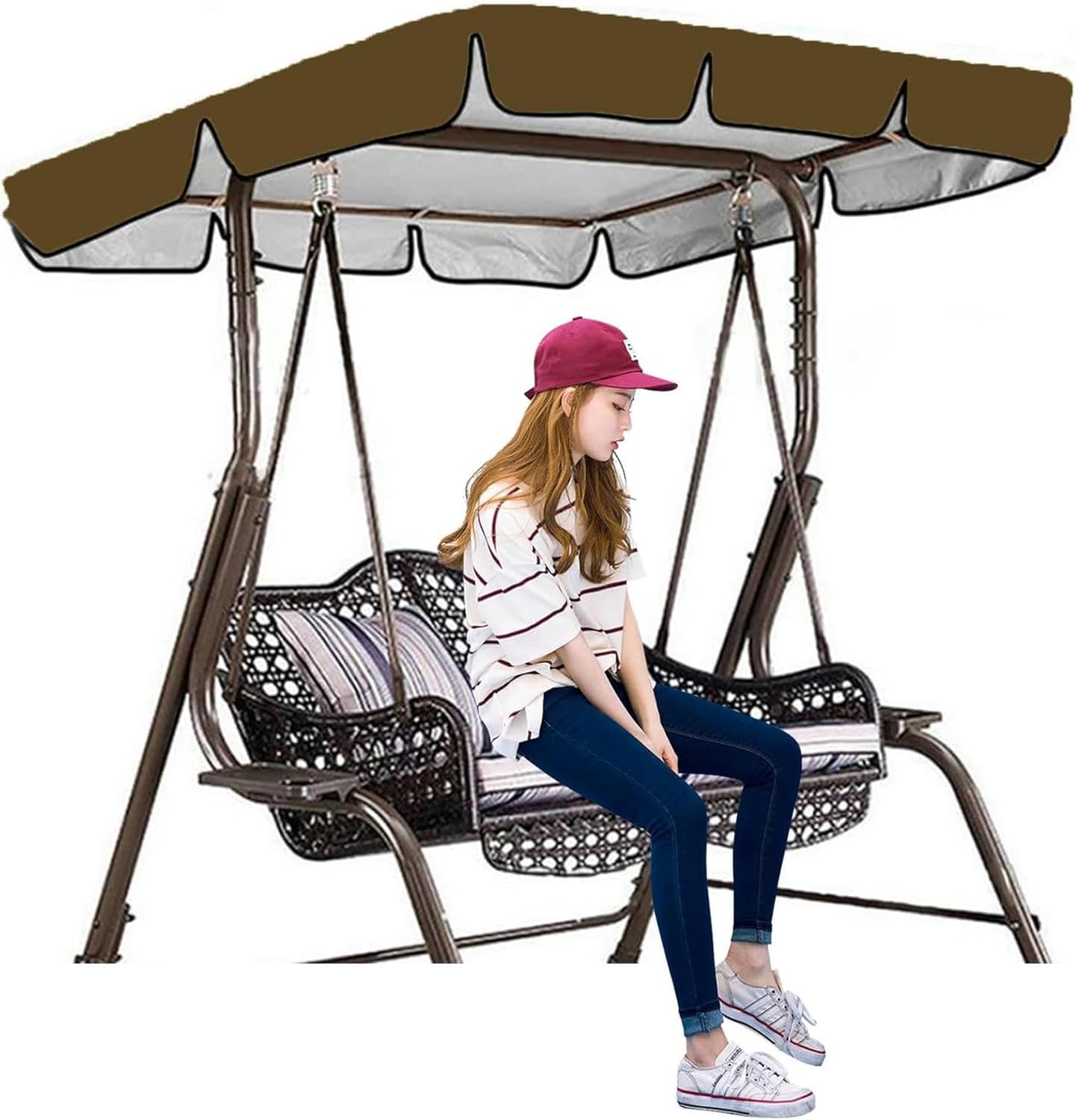 Swing Canopy Replacement-Waterproof Polyester Top Swing Replacement Canopy Cover UV Block Sun Shade for Outdoor Garden Patio Yard Park Porch Balcony Backyard Swing